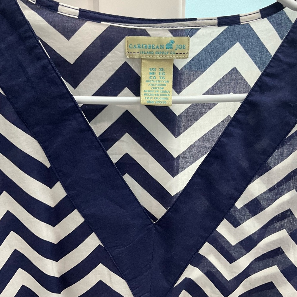Caribbean Joe Navy and White Chevron Top